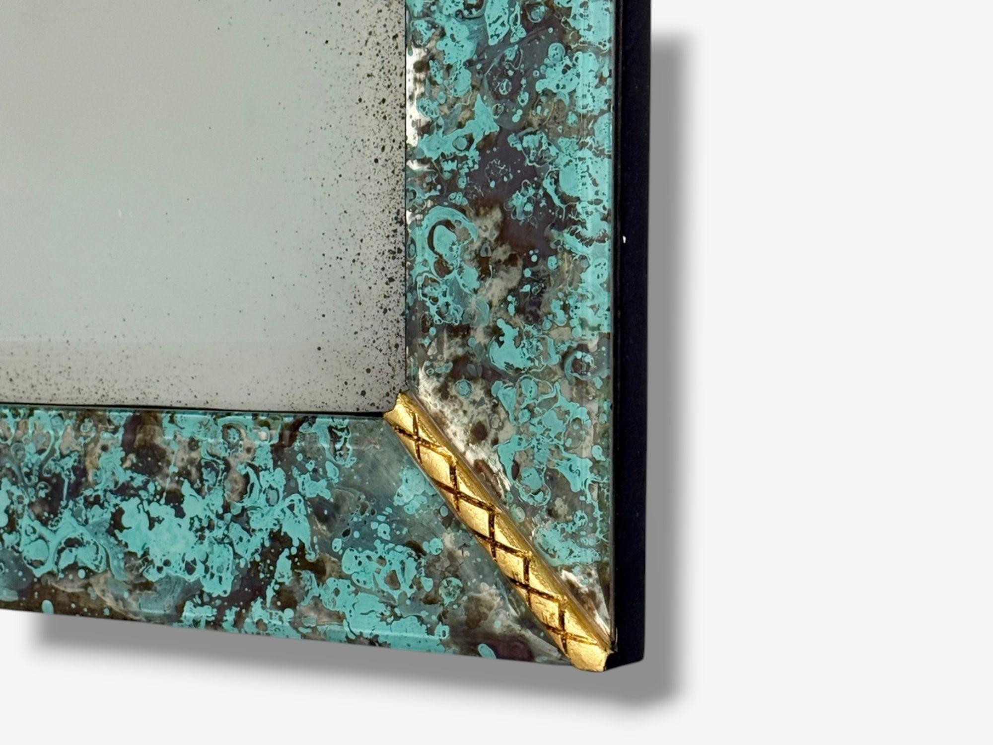 XXIe siècle et contemporain Miroir mural vénitien de style Art déco, verre biseauté vert antique, 21e siècle en vente