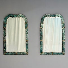 Art Deco Style, Venetian Wall Mirrors, Green Antiqued Beveled Glass, 21st C.