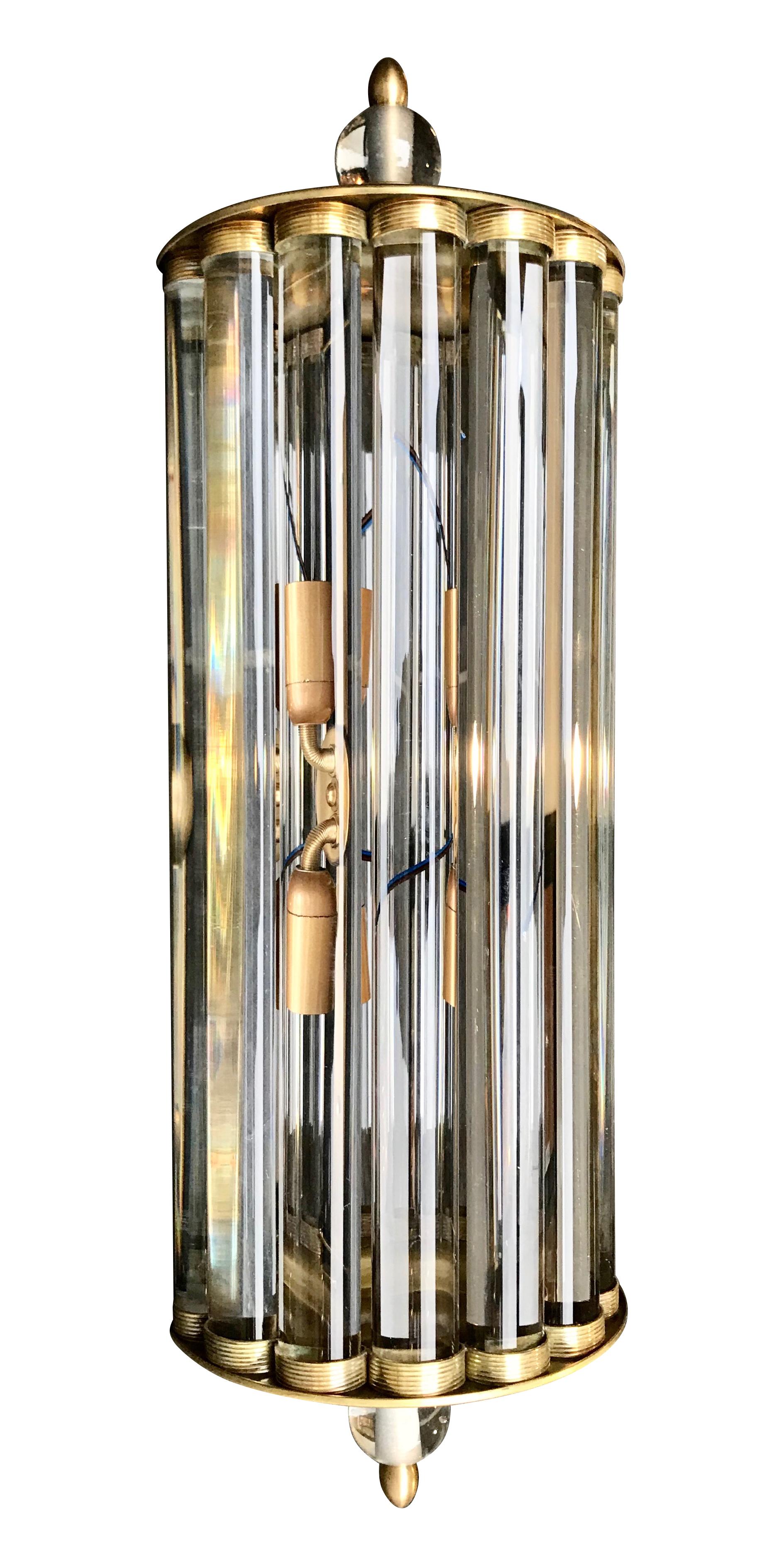 Art Deco Style Venini Glass Rod and Brass Wall Sconces 4