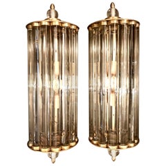 Art Deco Style Venini Glass Rod and Brass Wall Sconces
