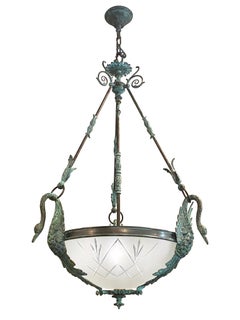 Art Deco Style Verdigris Swan Chandelier