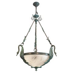 Art Deco Style Verdigris Swan Chandelier