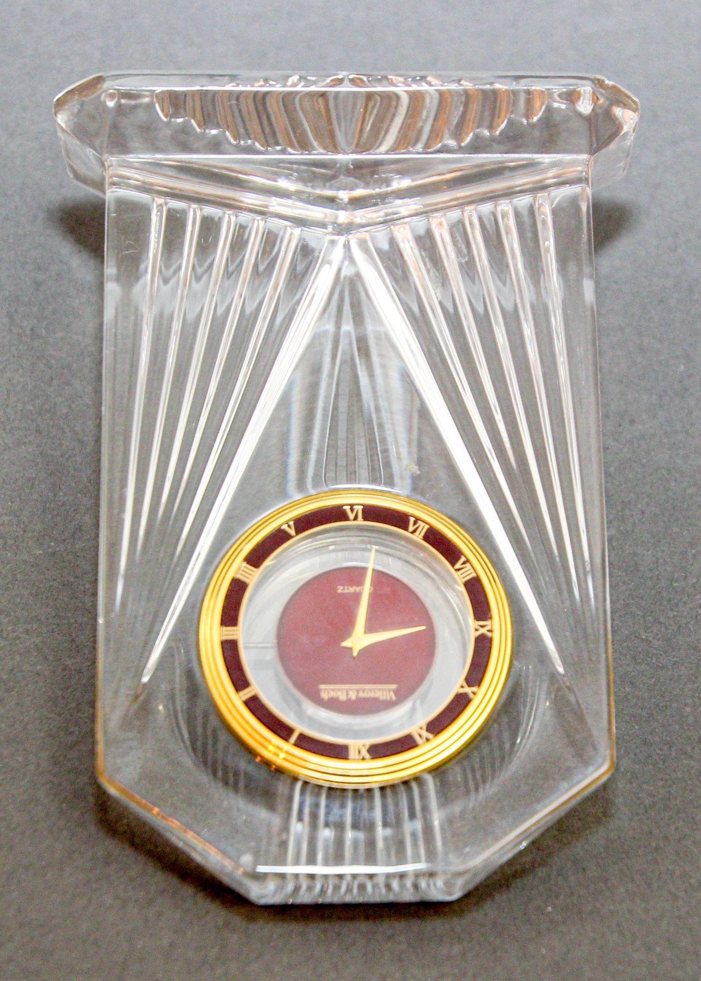 Art Deco Style Villeroy & Boch Crystal Quartz Clock Paperweight 1970s For Sale 4