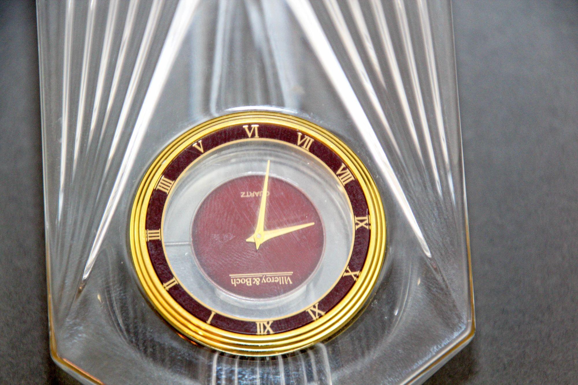 Art Deco Style Villeroy & Boch Crystal Quartz Clock Paperweight 1970s For Sale 5