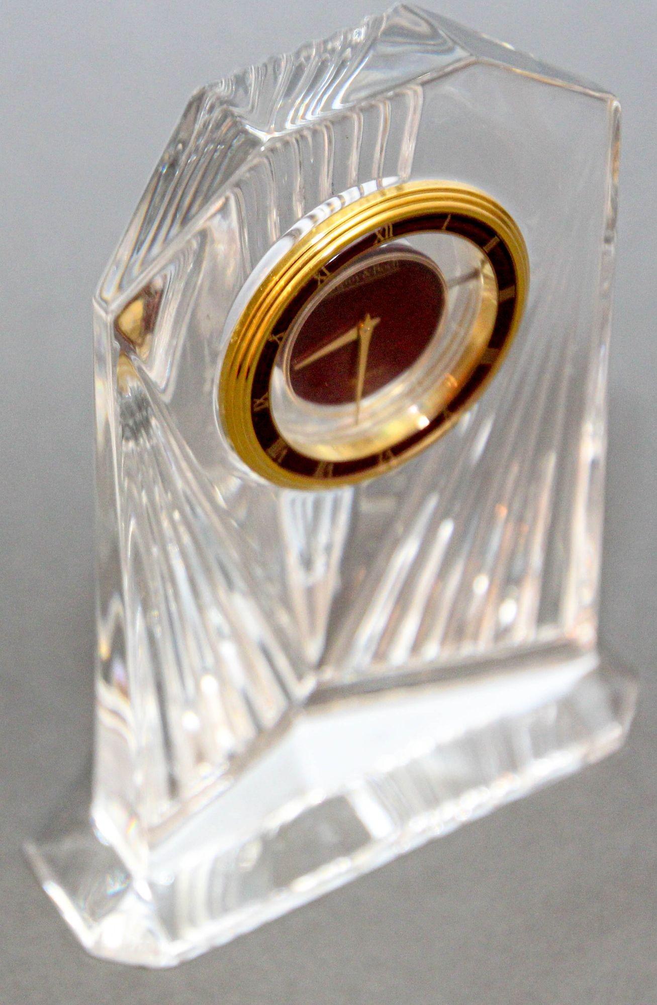 Art Deco Style Villeroy & Boch Crystal Quartz Clock Paperweight 1970s For Sale 7