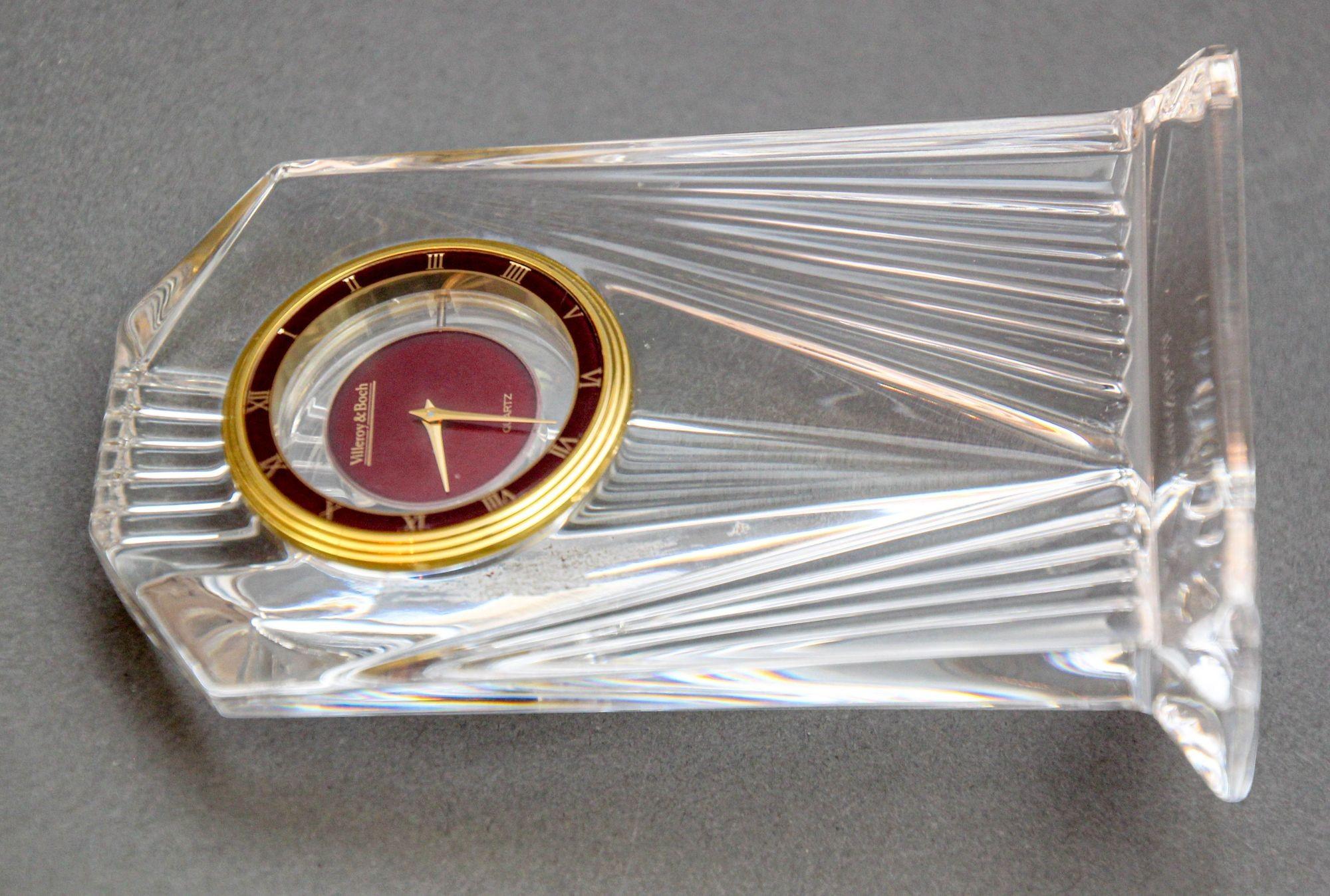 Art Deco Style Villeroy & Boch Crystal Quartz Clock Paperweight 1970s For Sale 8