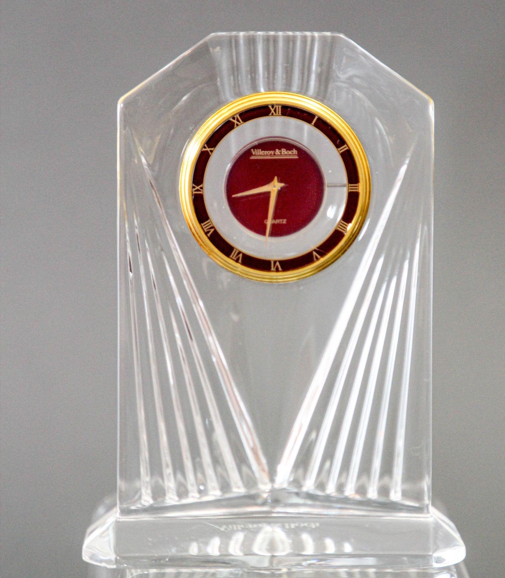 Art Deco Style Villeroy & Boch Crystal Quartz Clock Paperweight 1970s For Sale 9