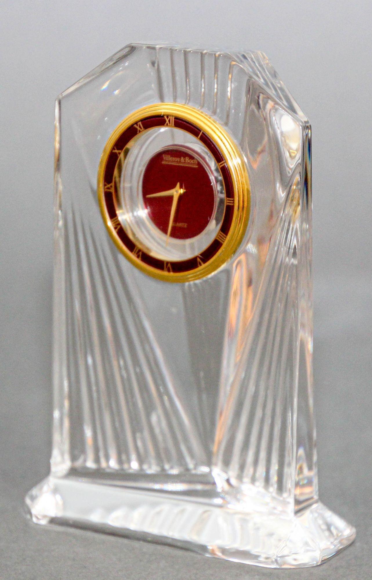 German Art Deco Style Villeroy & Boch Crystal Quartz Clock Paperweight 1970s For Sale