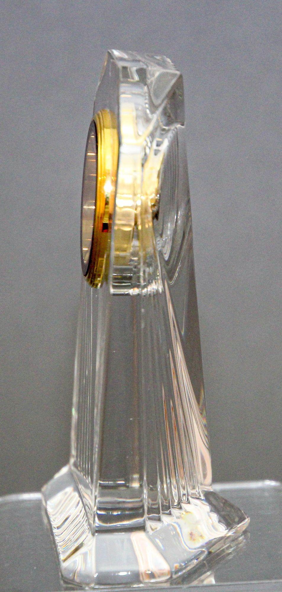 Art Deco Style Villeroy & Boch Crystal Quartz Clock Paperweight 1970s In Good Condition For Sale In North Hollywood, CA