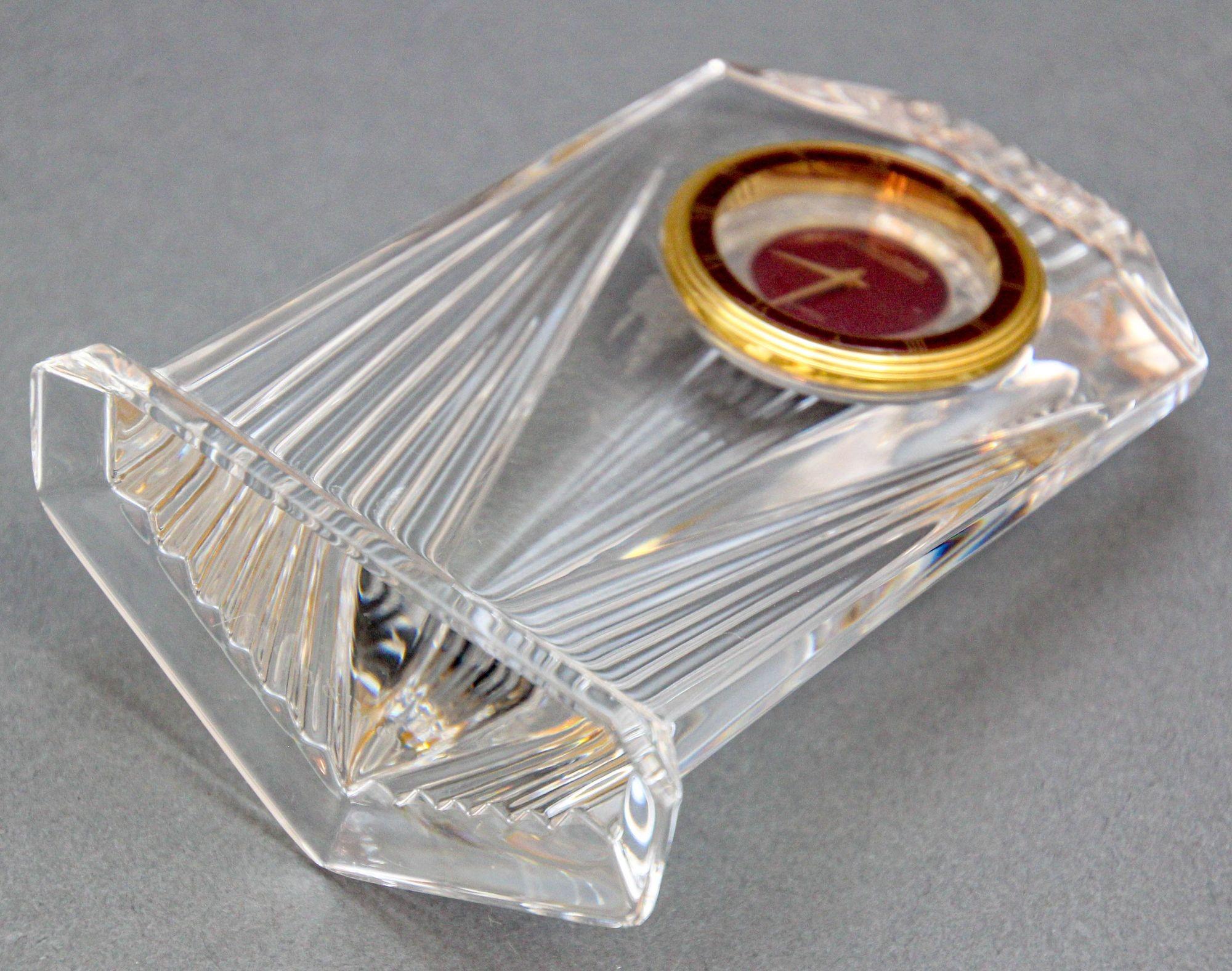 Art Deco Style Villeroy & Boch Crystal Quartz Clock Paperweight 1970s For Sale 3