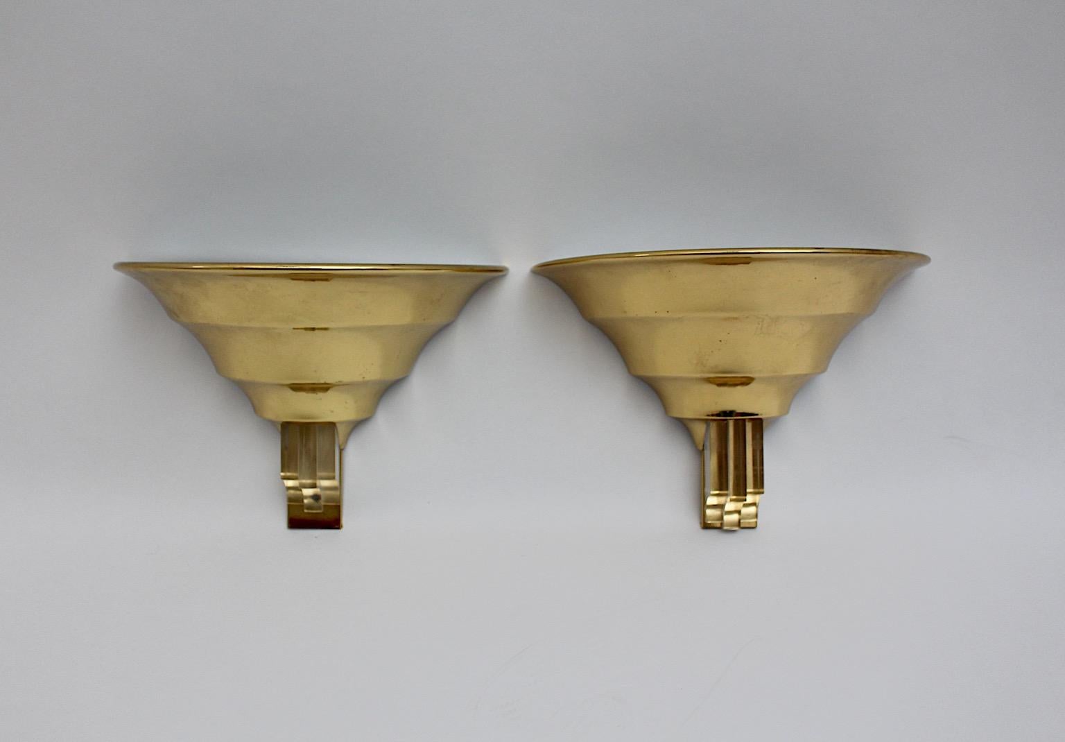 Art Deco Style Vintage Brass Lucite Sconces Wall Lights Duo Pair 1980s Italy For Sale 1