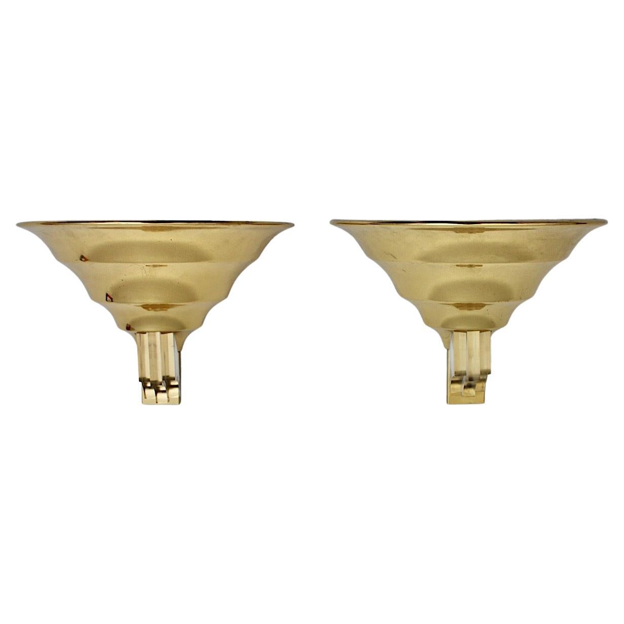 Art Deco Style Vintage Brass Lucite Sconces Wall Lights Duo Pair 1980s Italy For Sale