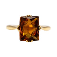 Art Deco Style Vintage Citrine and 9 Carat Gold Ring
