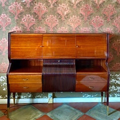 Credenza vintage italiana in stile Art Déco con mobile bar di Osvaldo Borsani