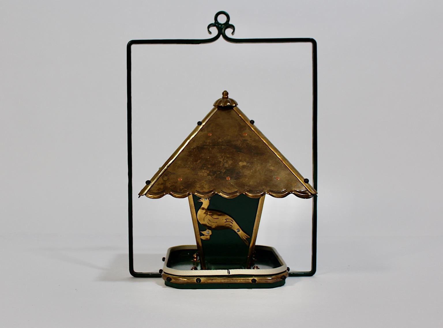 Art Deco Style Vintage Pagoda Brass Metal Green Gold Birdhouse, 1980s, Austria For Sale 3