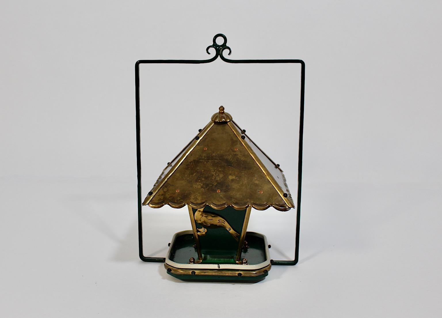 Art Deco Style Vintage Pagoda Brass Metal Green Gold Birdhouse, 1980s, Austria For Sale 6