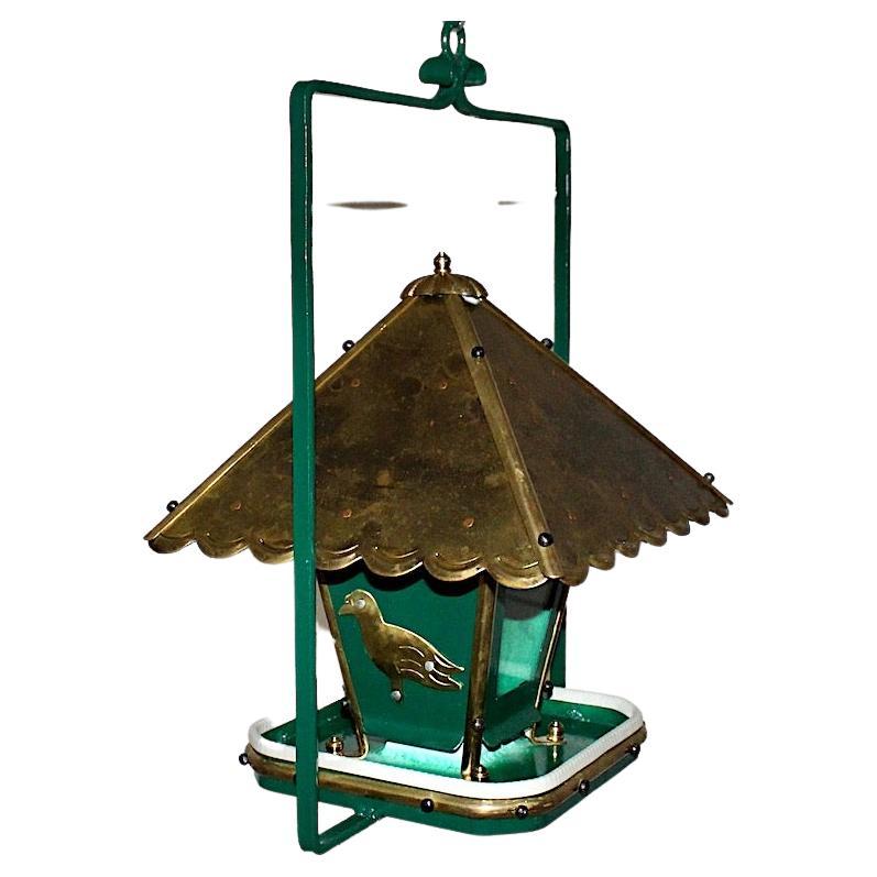 Art Deco Style Vintage Pagoda Brass Metal Green Gold Birdhouse, 1980s, Austria For Sale