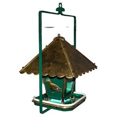 Art Deco Style Retro Pagoda Brass Metal Green Gold Birdhouse, 1980s, Austria