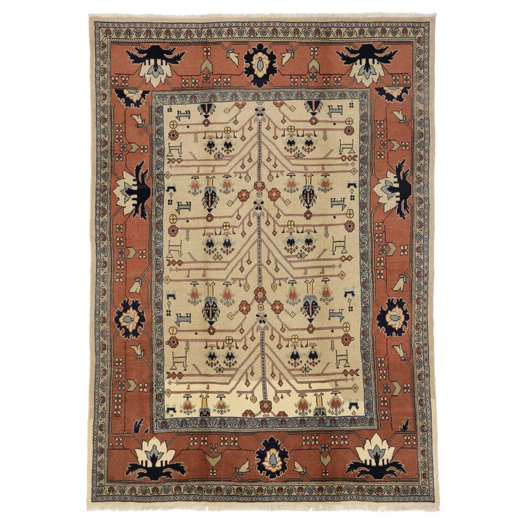 Art Deco Style Vintage Persian Mahal Area Rug with Tree of