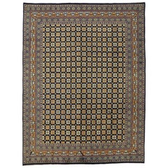 Art Deco Style Vintage Persian Mashhad Rug, Modern Persian Area Rug