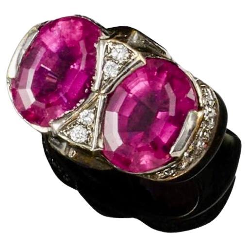 ART DECO STYLE Vintage Pink Tourmalines Diamonds 
Sapphires Ring in vendita