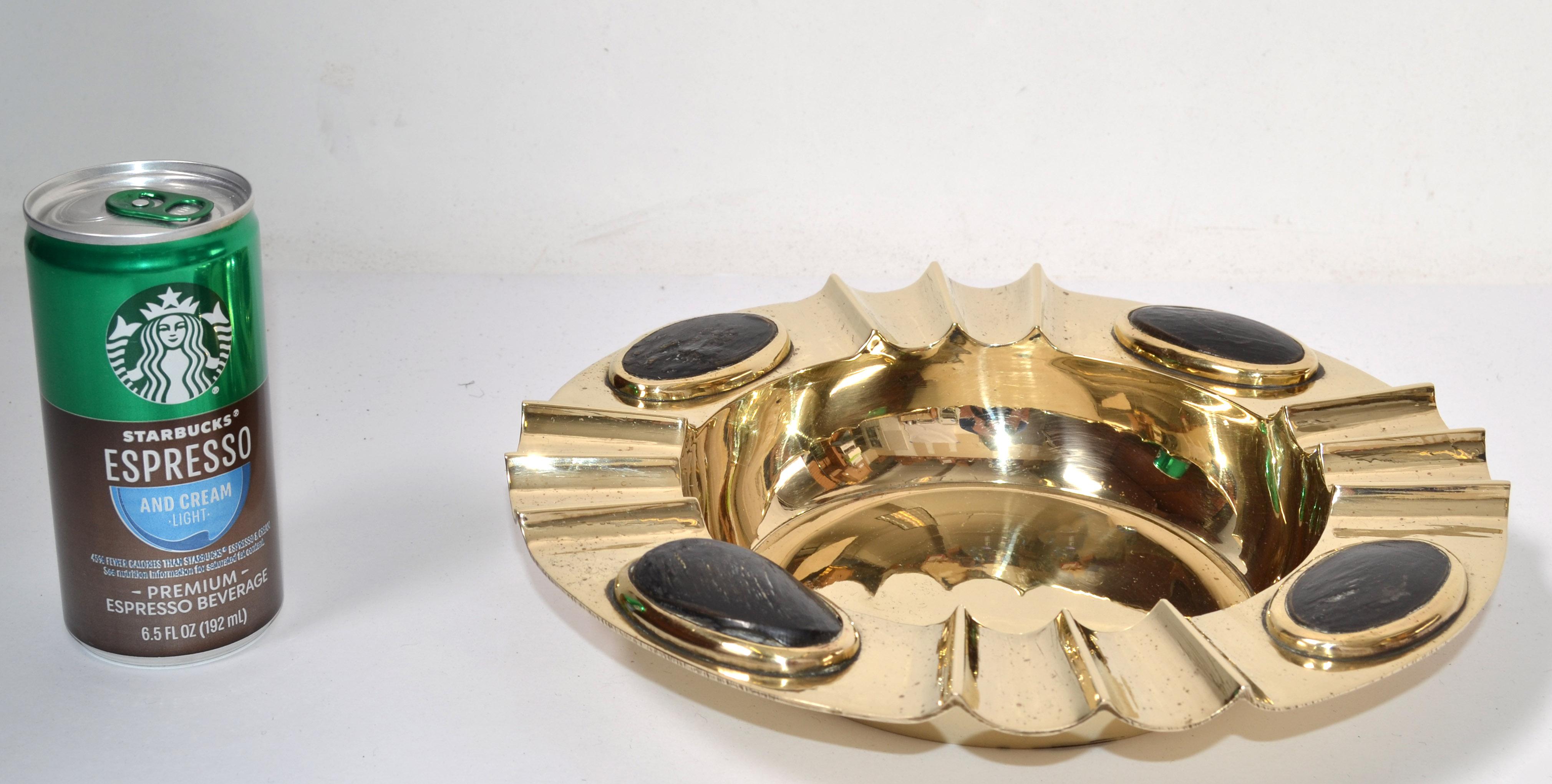 Art Deco Style Vintage Polished Bronze Black Bakelite Cigar Ashtray India In Good Condition For Sale In Miami, FL