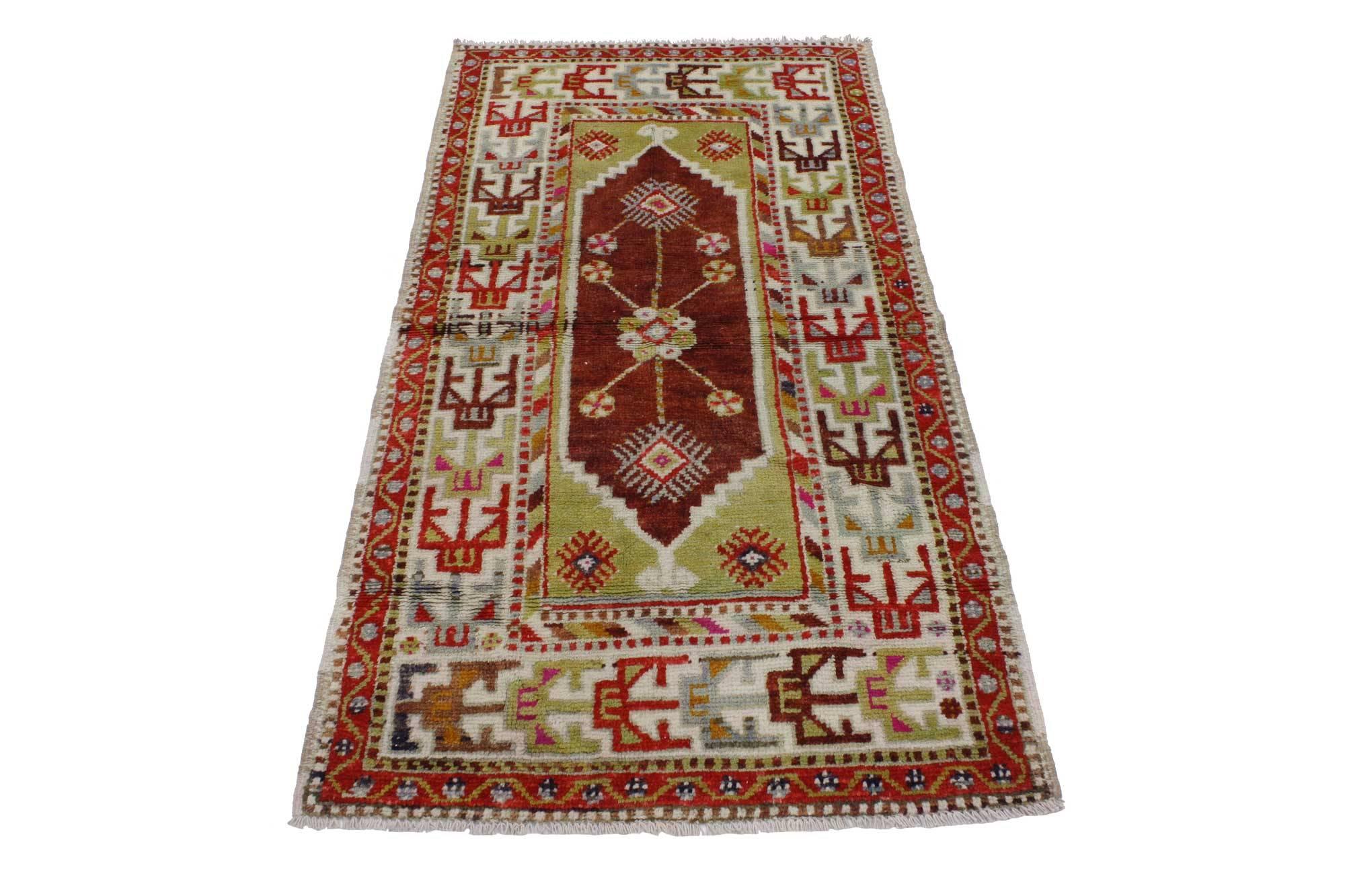20th Century Vintage Turkish Oushak Rug with Bohemian Tribal Style For Sale