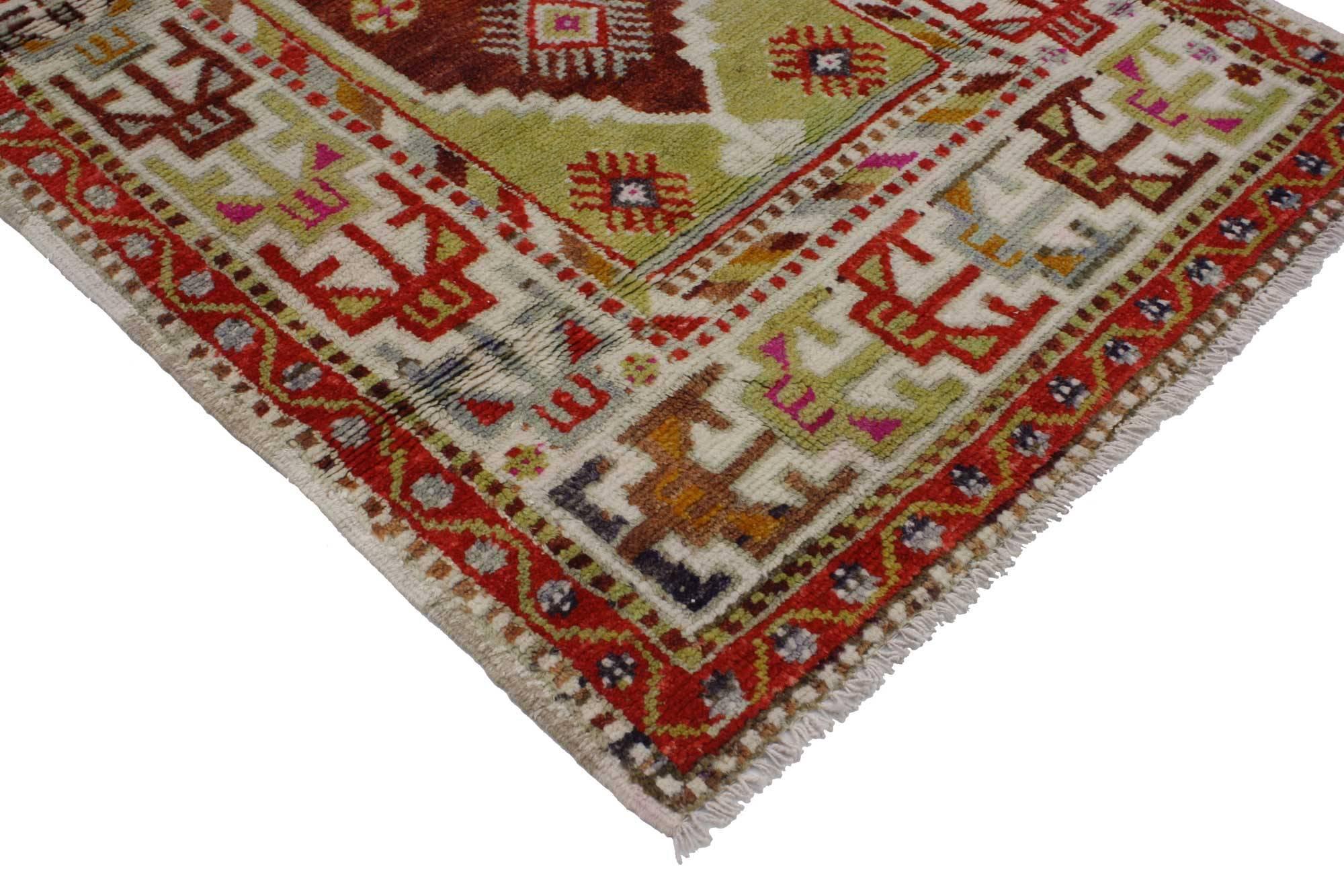 Hand-Knotted Vintage Turkish Oushak Rug with Bohemian Tribal Style For Sale