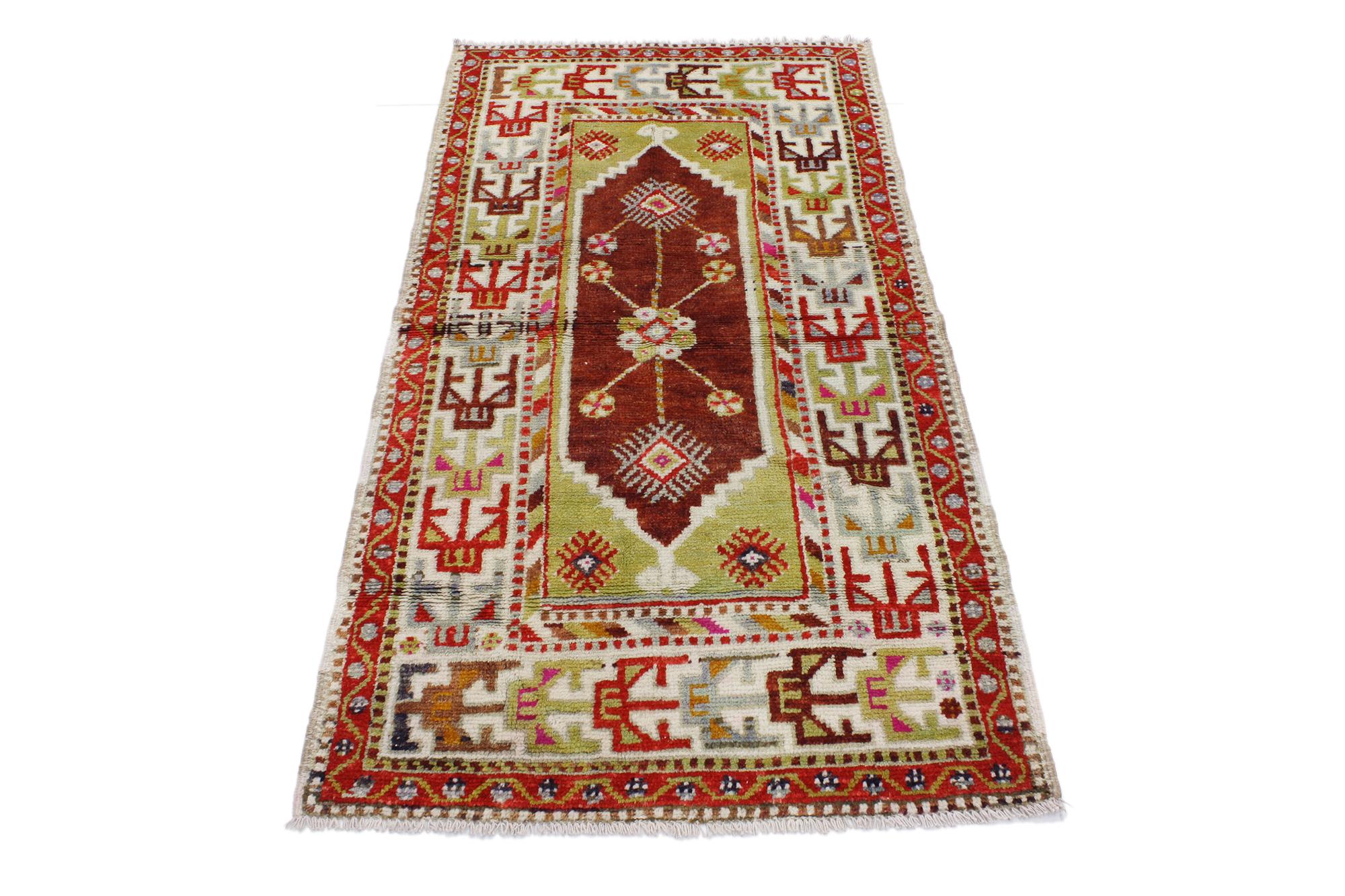 Vintage Turkish Oushak Rug with Bohemian Tribal Style In Good Condition For Sale In Dallas, TX