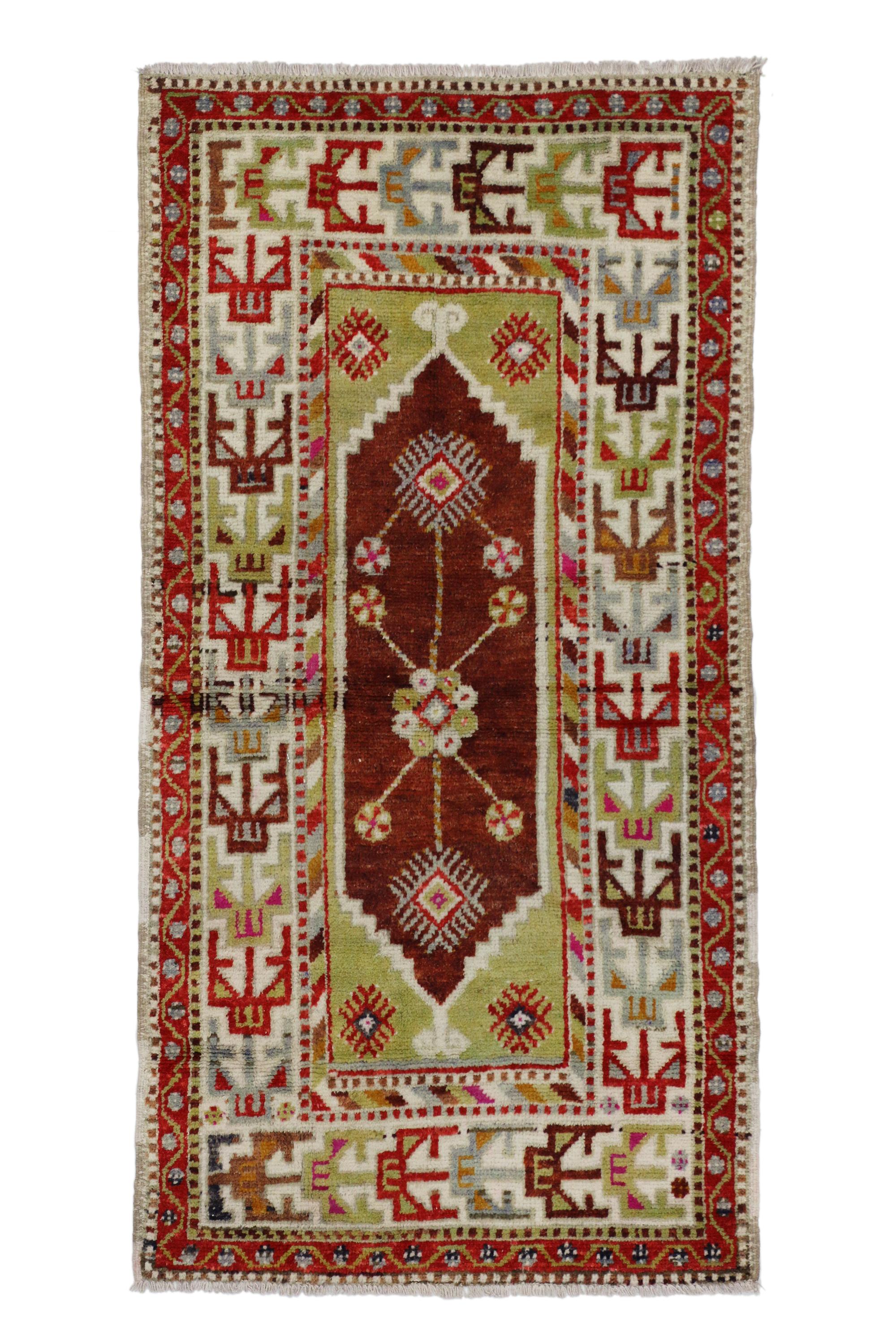 Wool Vintage Turkish Oushak Rug with Bohemian Tribal Style For Sale