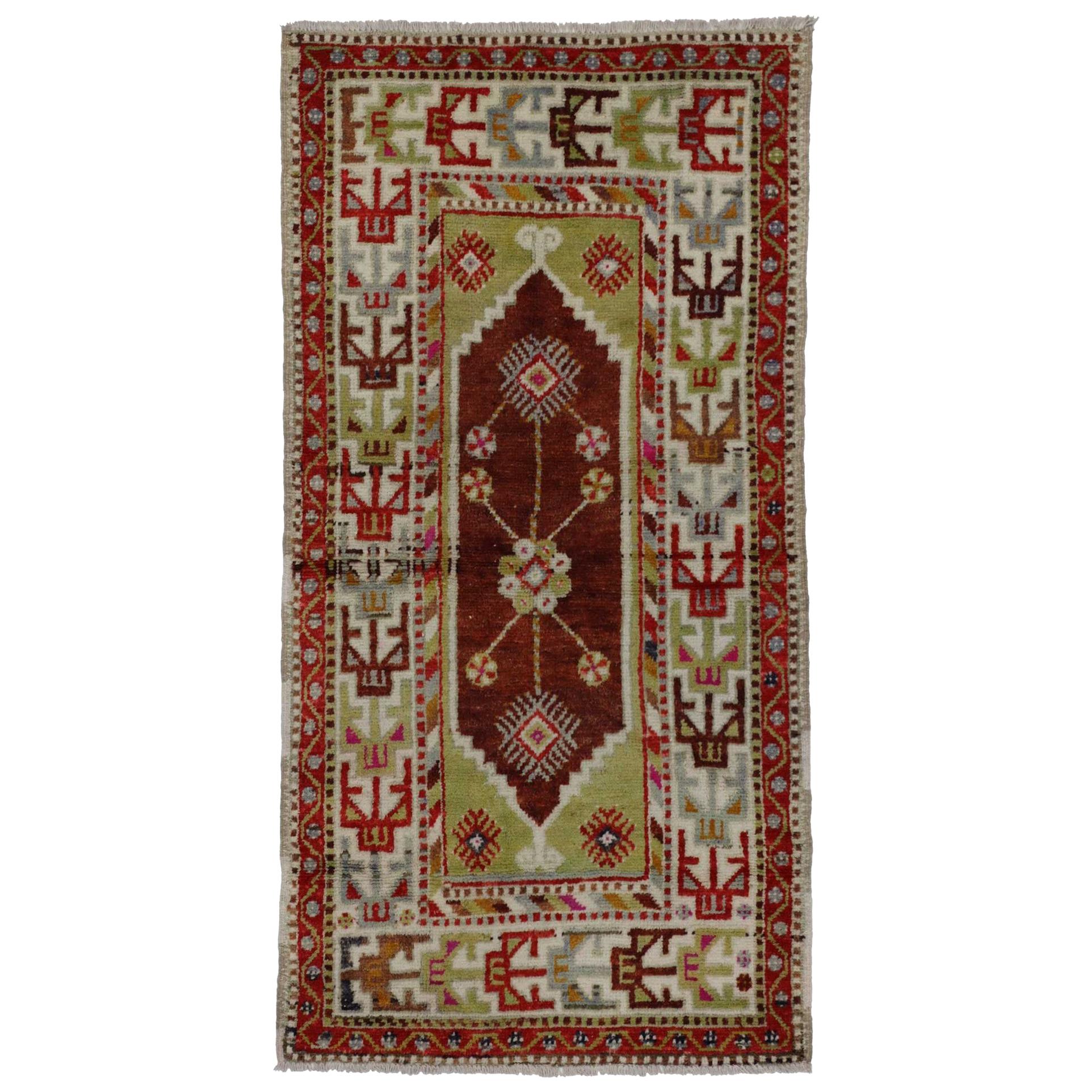Vintage Turkish Oushak Rug with Bohemian Tribal Style For Sale 1