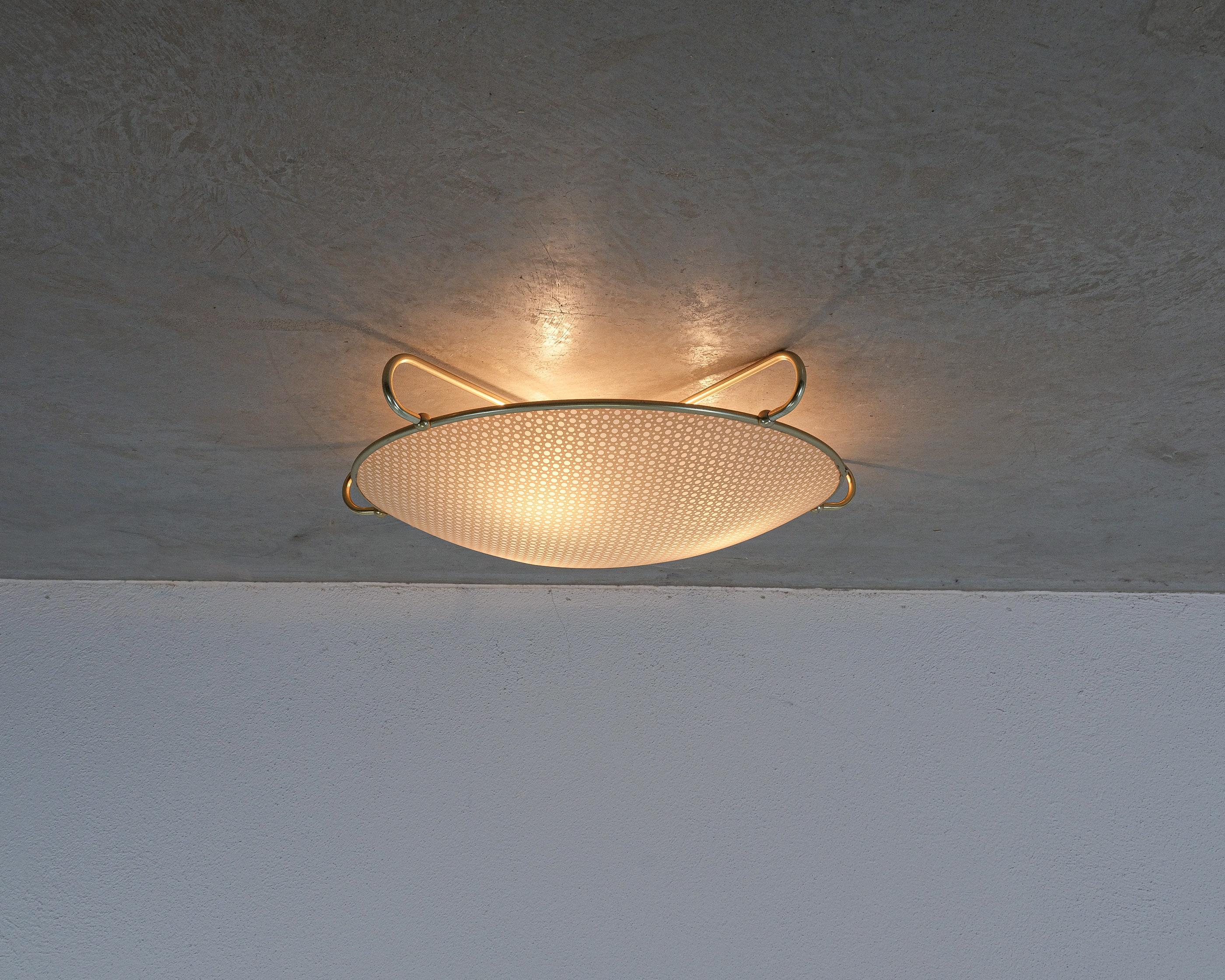 Aluminum Art Deco Style Vinyl  Flush Mounts (2) Ceiling Lamp, Germany 1955 For Sale