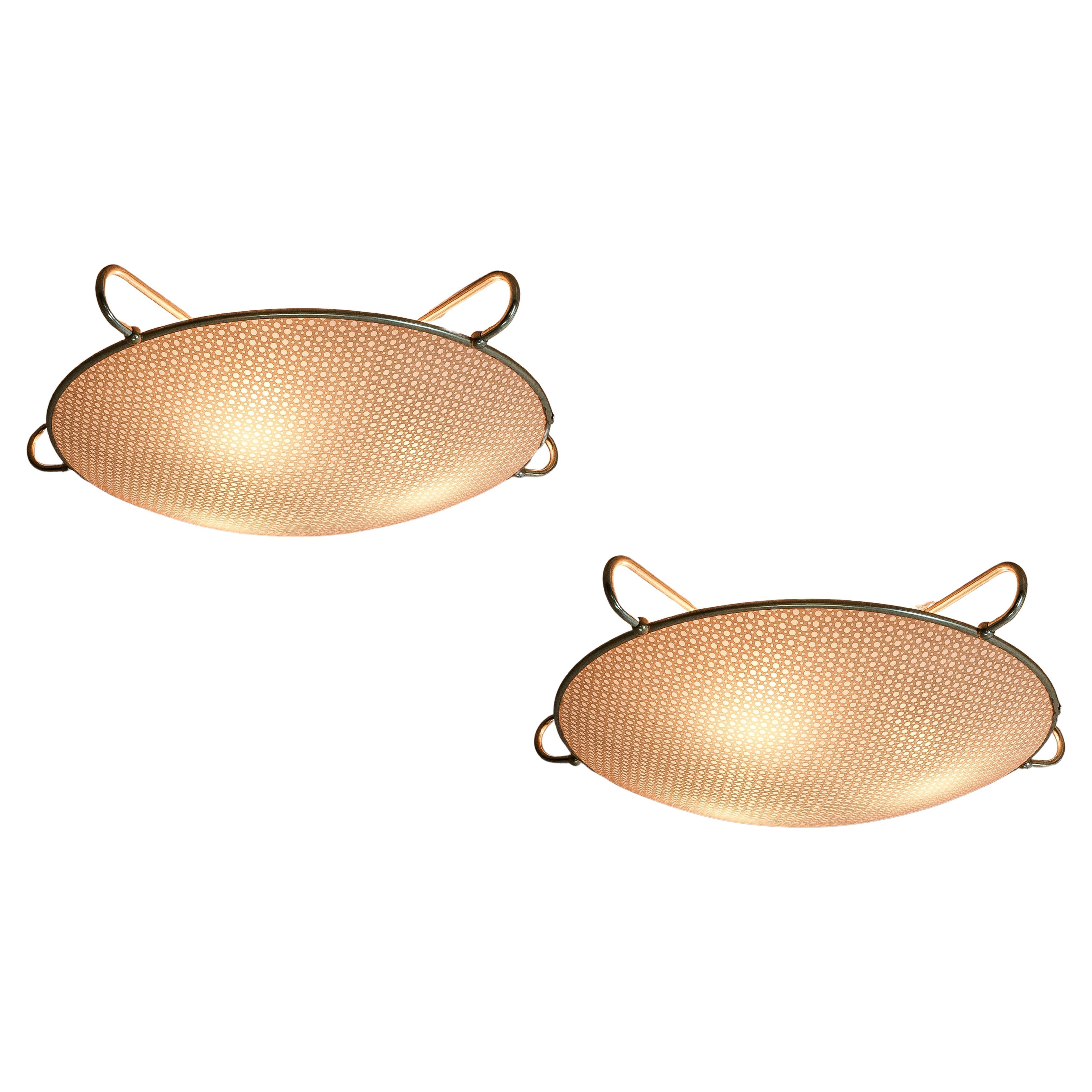 Art Deco Style Vinyl  Flush Mounts (2) Ceiling Lamp, Germany 1955 For Sale