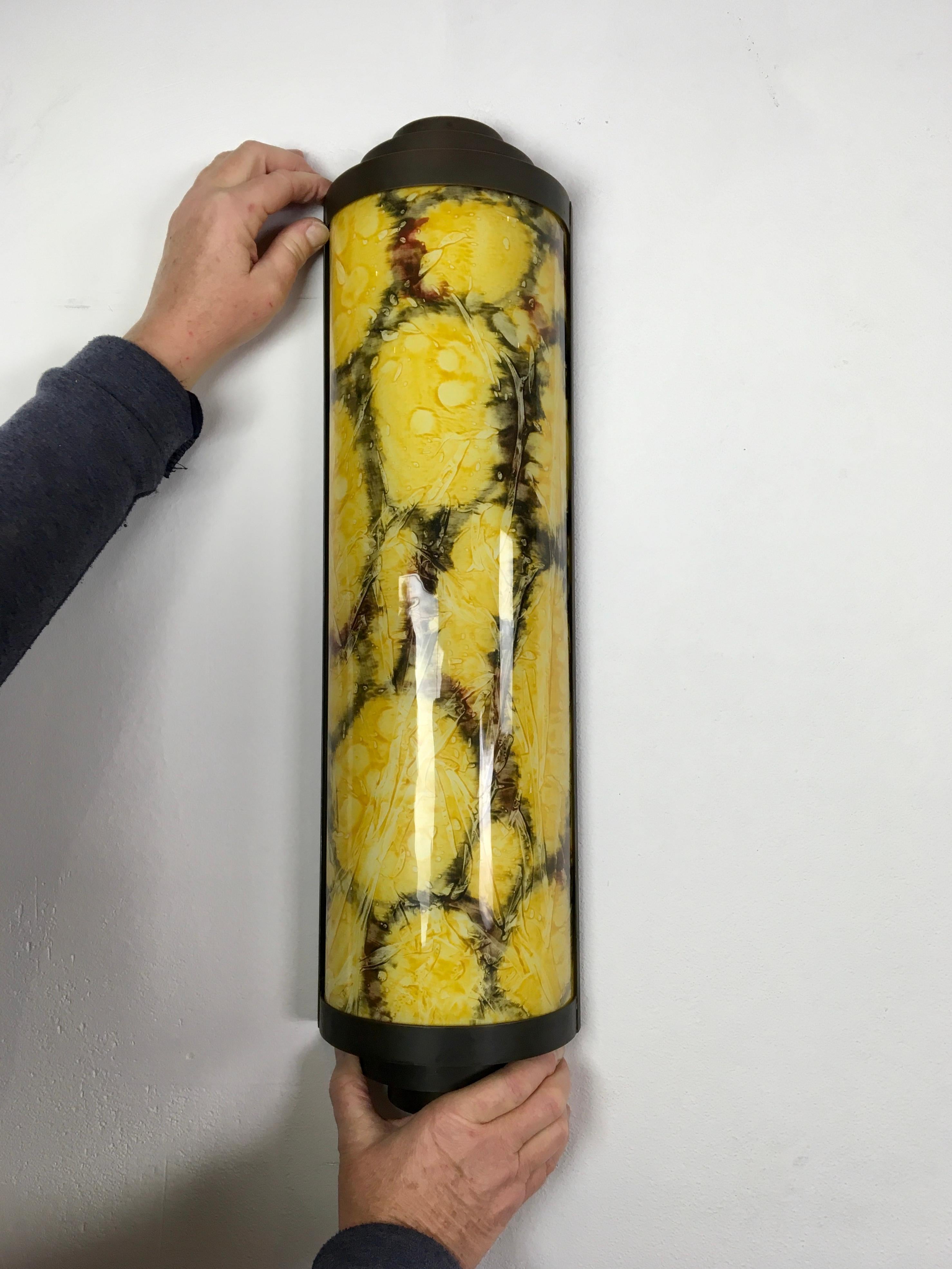Art Deco Style Wall Scones Marbled Yellow Glass  11