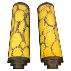 Art Deco Style Wall Scones Marbled Yellow Glass