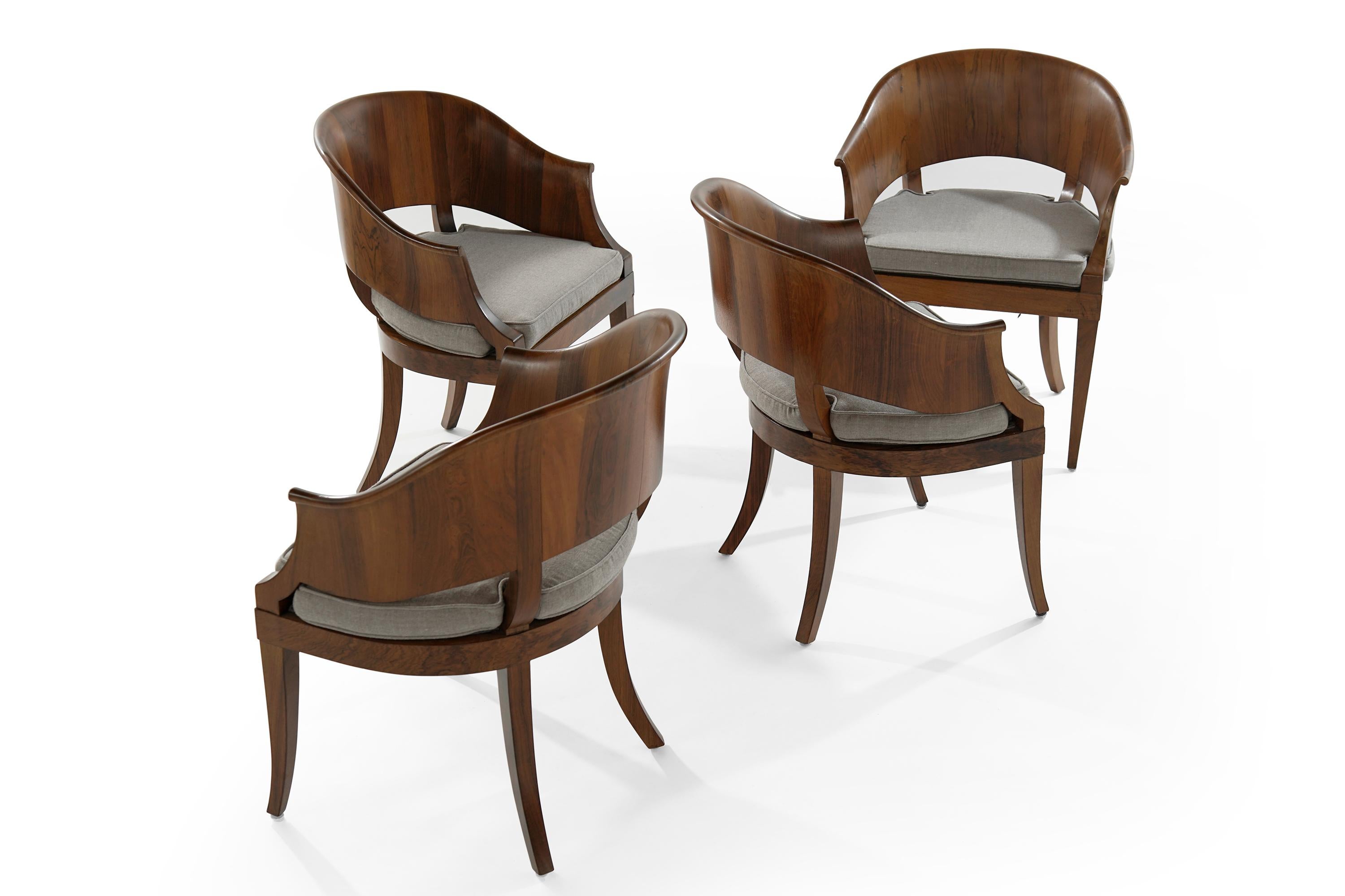 American Art Deco Style Walnut Armchairs, c. 1940s