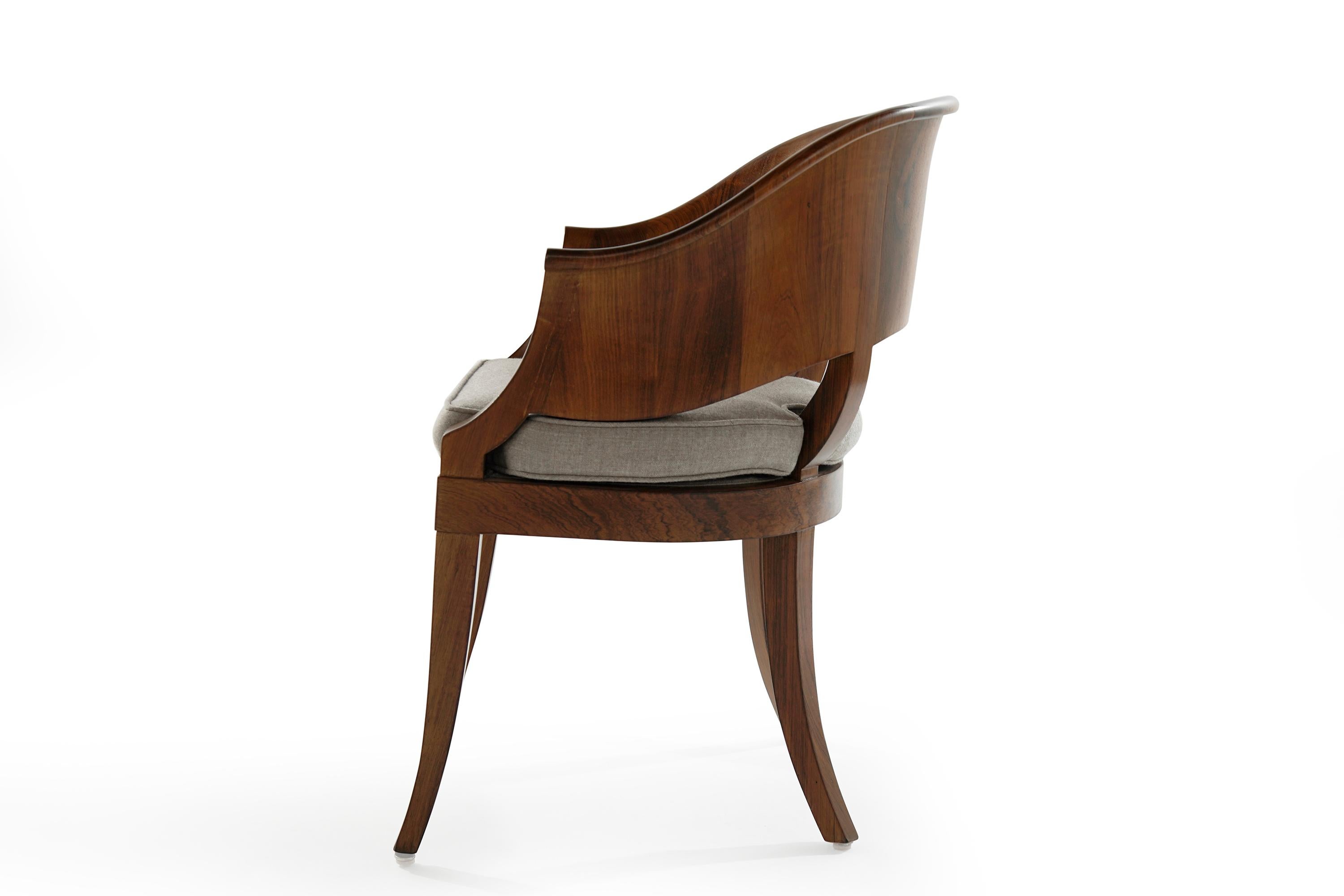 Linen Art Deco Style Walnut Armchairs, c. 1940s
