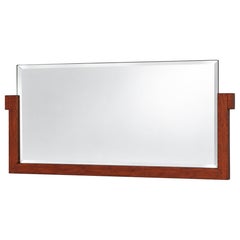 Art Deco–Style Walnut Rectangular Bevelled Wall Mirror with Geometric Wood Frame