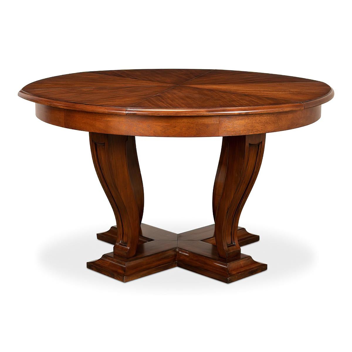 Asian Art Deco Style Walnut Round Dining Table For Sale