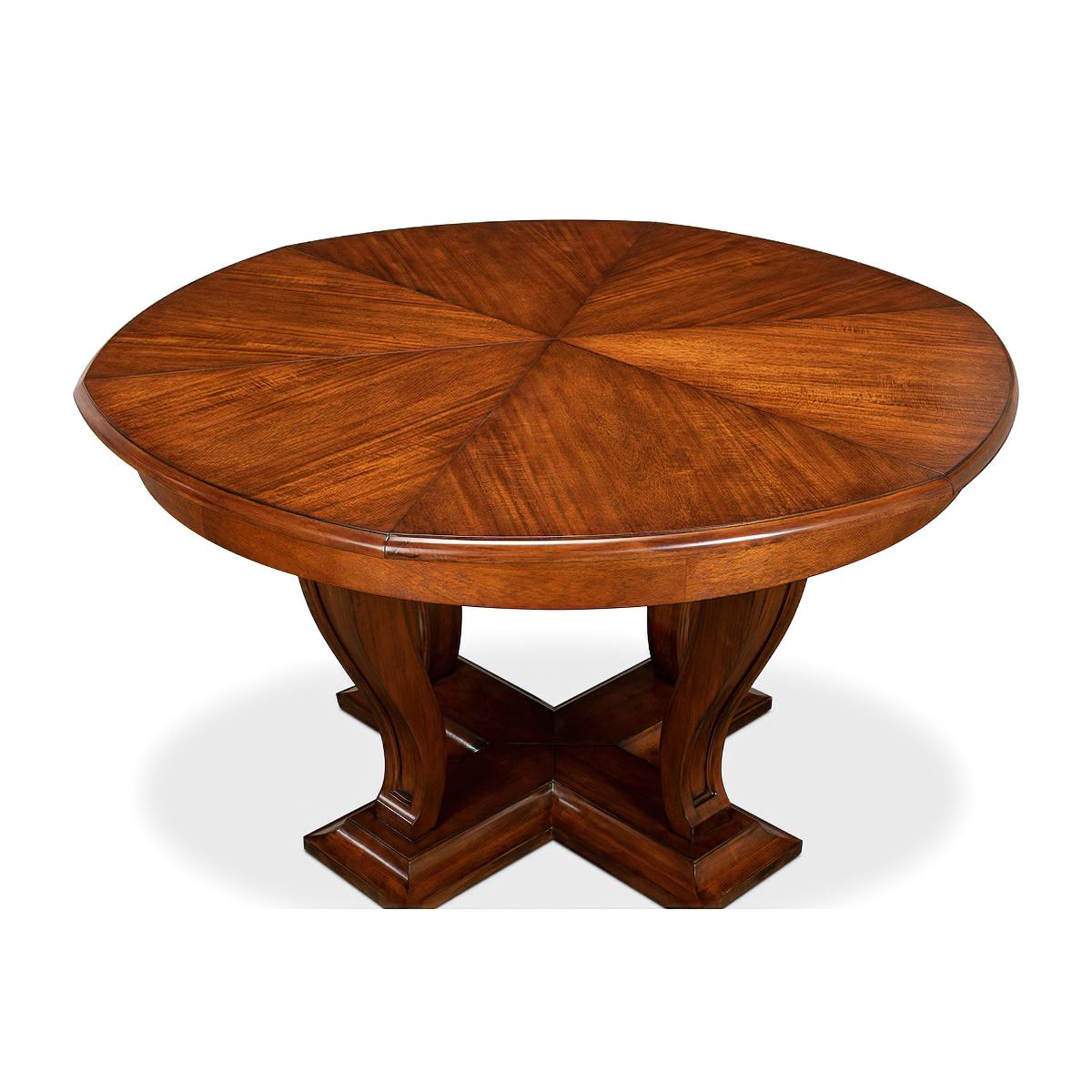 Contemporary Art Deco Style Walnut Round Dining Table For Sale