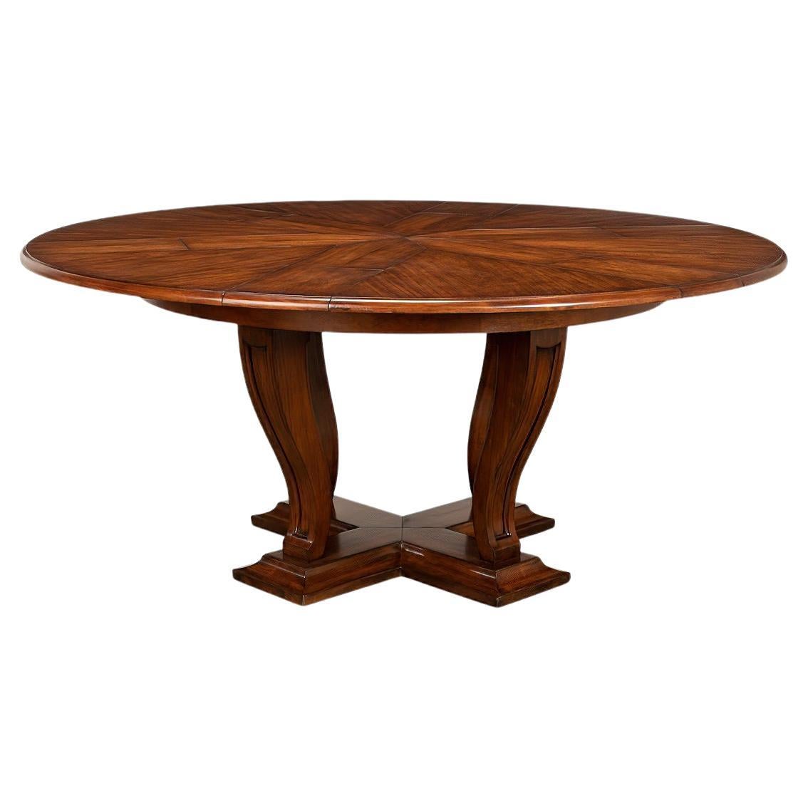 Art Deco Style Walnut Round Dining Table For Sale