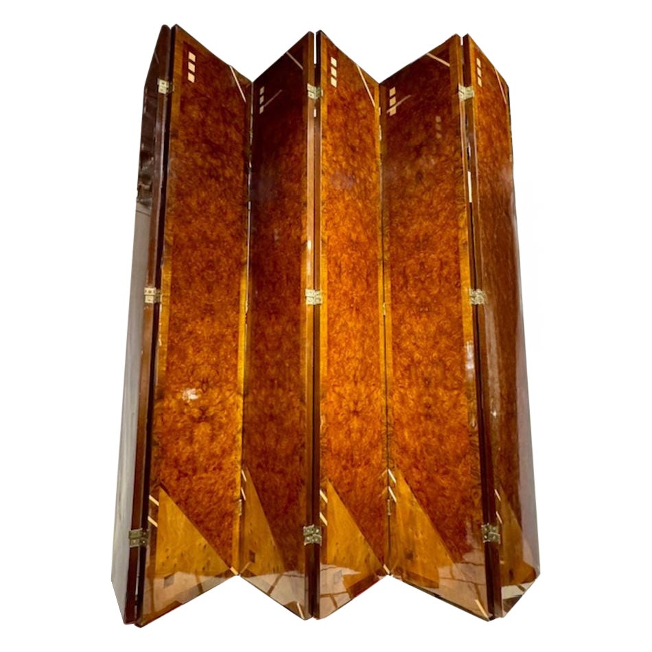 Art Deco Style Walnut Screen with 6 Panels en vente