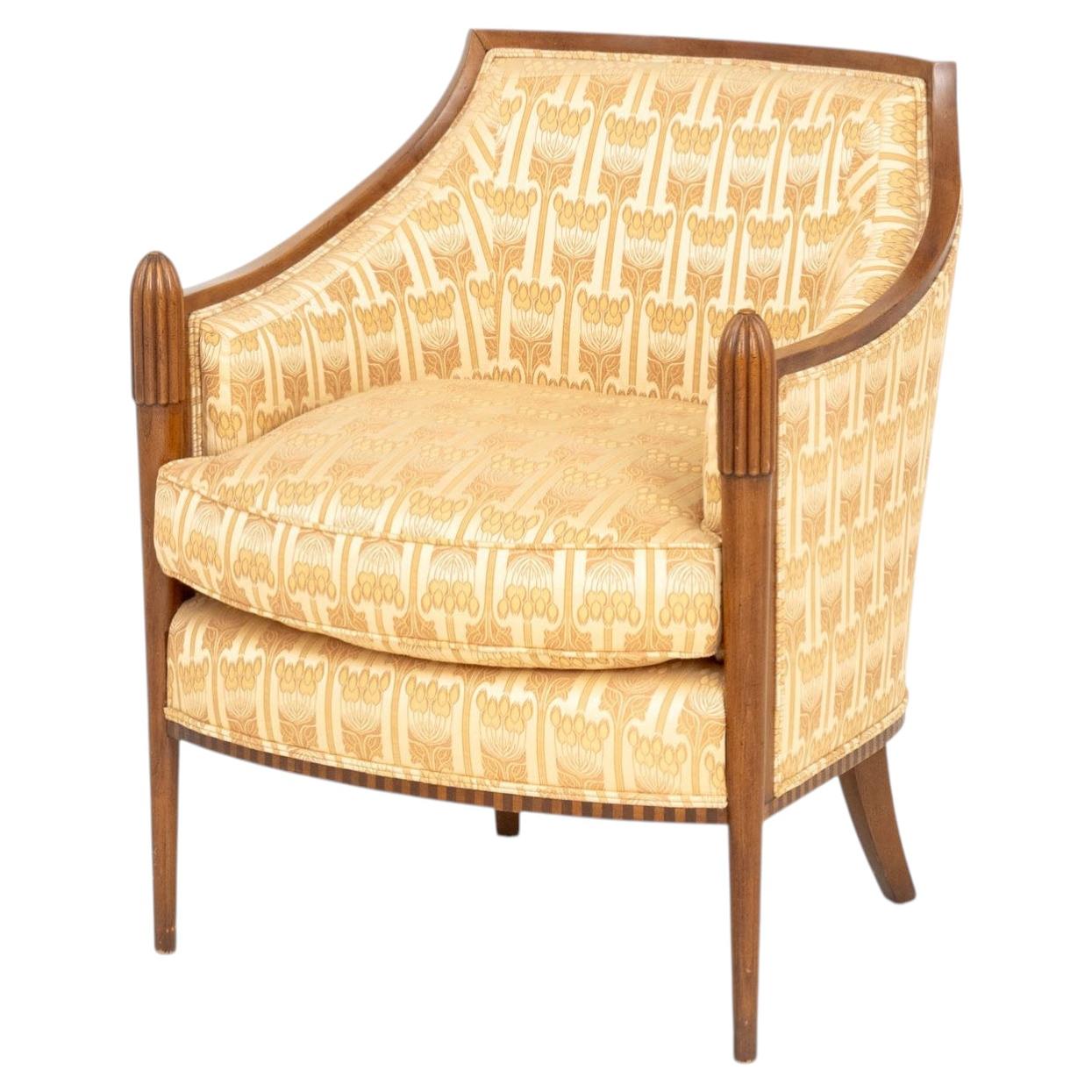 Art Deco Style Walnut Floral Upholstered Club Chair