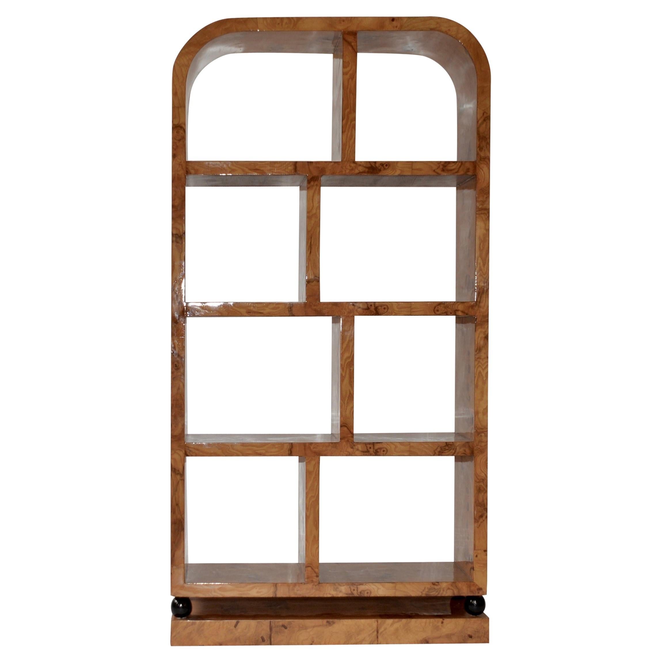 Art Deco Style Walnut Veneer Shelving Unit