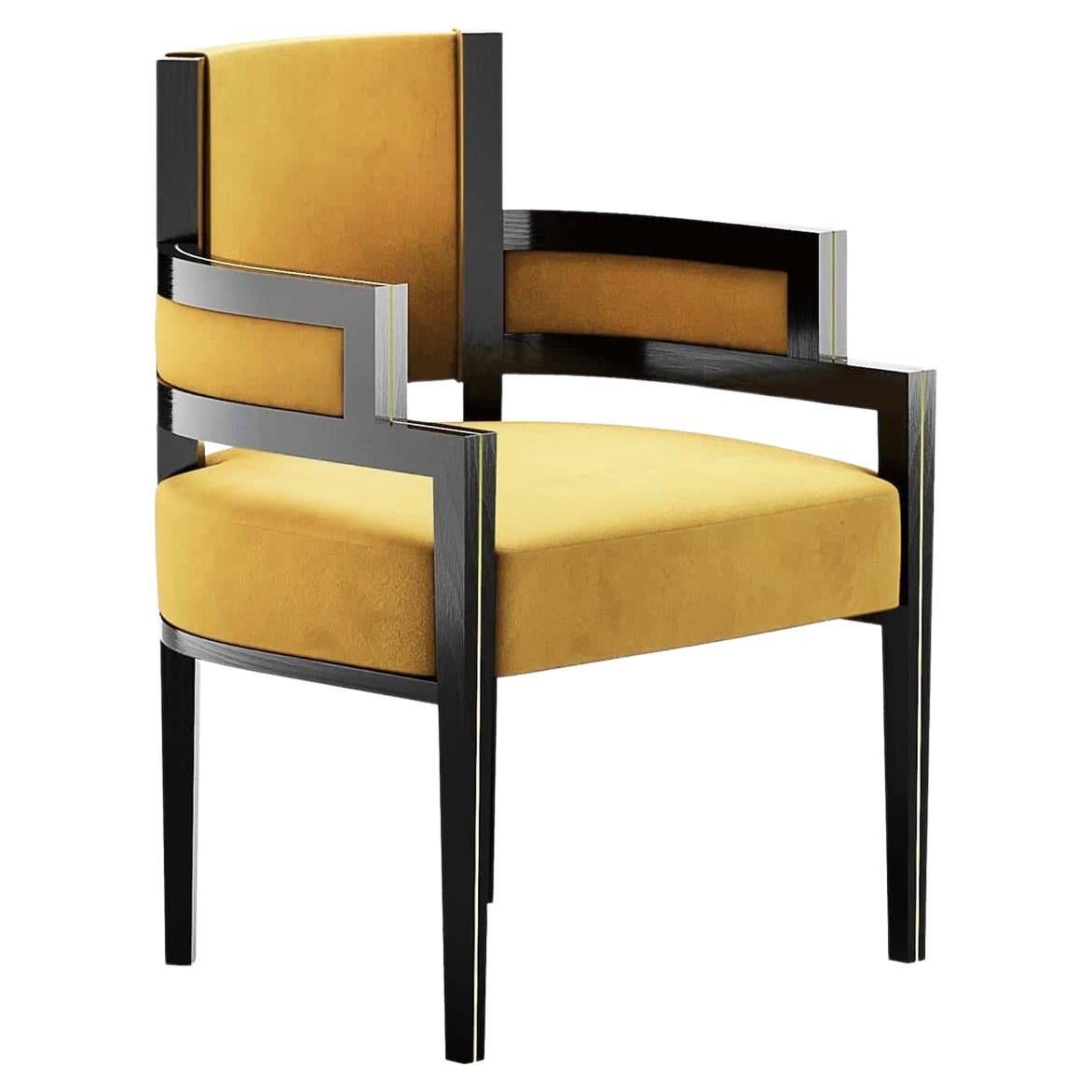 Sedia Pina in stile Art Deco con rivestimento in velluto giallo caldo Sedia da sala da pranzo