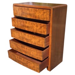 Art Deco Style Waterfall Chest of Drawers in Figured Walnut, circa 1950s