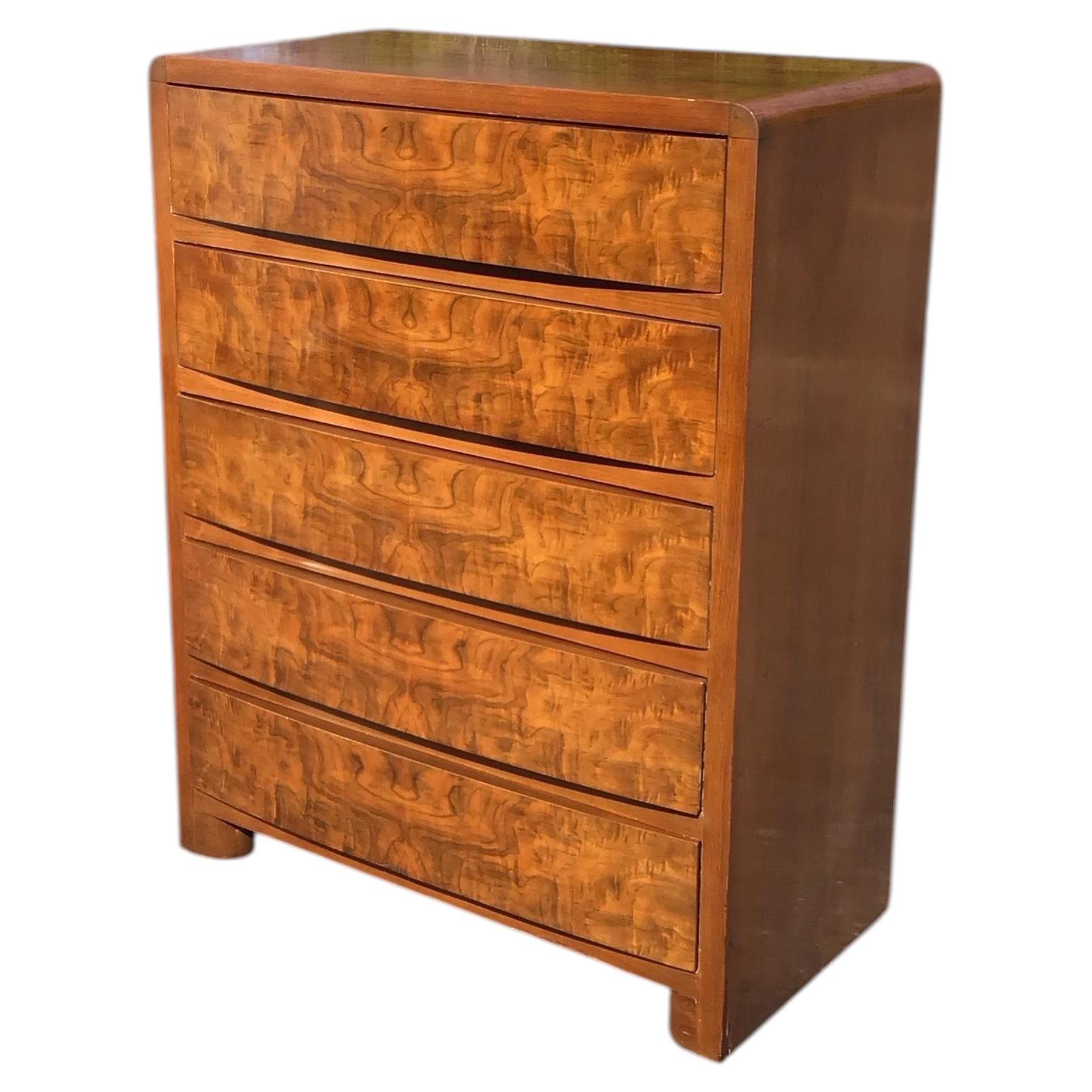 Art Deco Style Waterfall Chest of Drawers in Figured Walnut, circa 1950s