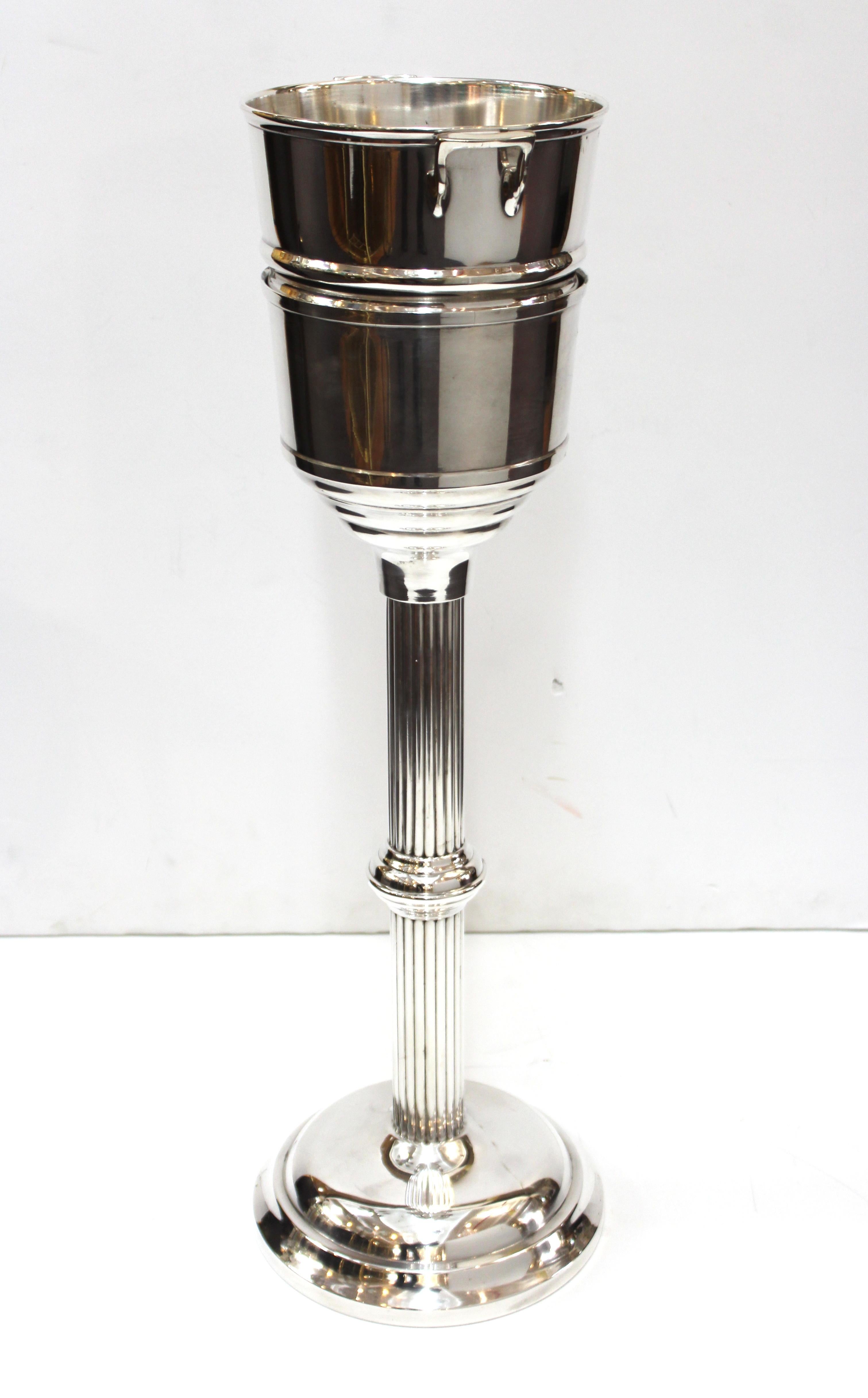 American Art Deco Style WearBright Chrome Champagne Ice Bucket with Matching Stand