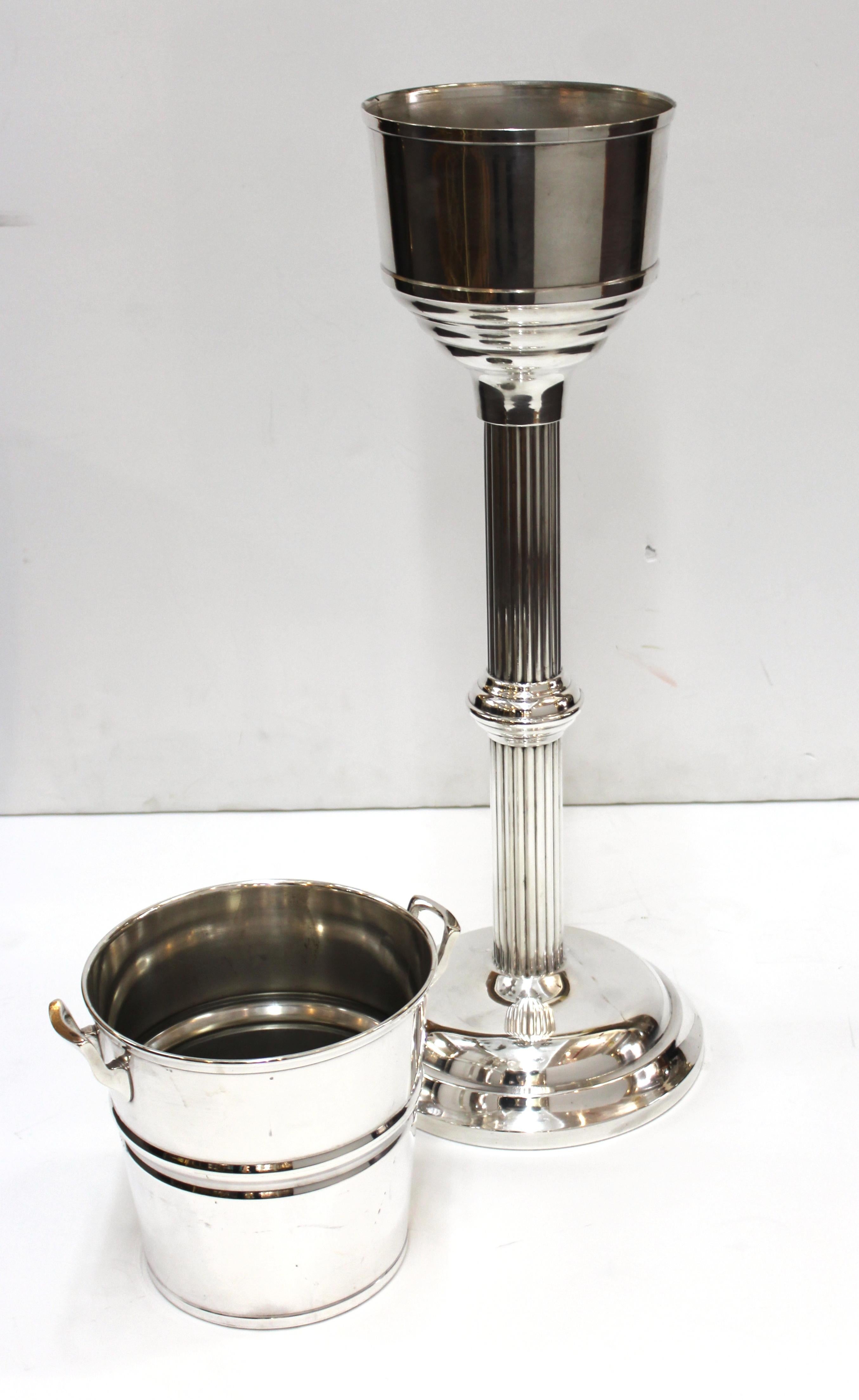 Art Deco Style WearBright Chrome Champagne Ice Bucket with Matching Stand 2