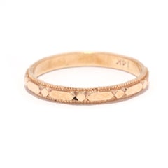 Art Deco Style Wedding Band, 14K Yellow Gold, Vintage Stackable
